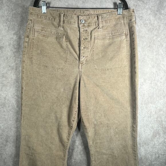 American Eagle Corduroy Pants Women 18 Beige Bootcut Button Fit High Rise Hippie - Picture 3 of 13